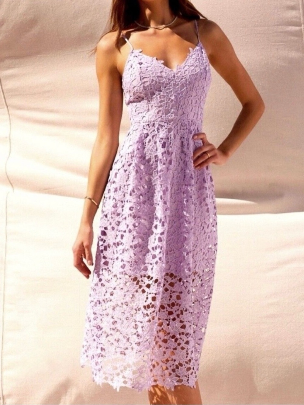 ASTR Eyelet Midi Dress in Lilac - Picture 5 of 8